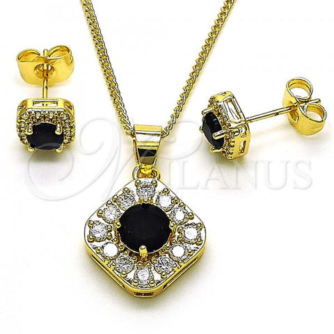 Oro Laminado Earring and Pendant Adult Set, Gold Filled Style with Black Cubic Zirconia and White Micro Pave, Polished, Golden Finish, 10.344.0016.2