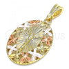Oro Laminado Religious Pendant, Gold Filled Style Jesus and Butterfly Design, Polished, Tricolor, 05.380.0078