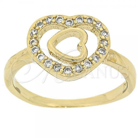 Oro Laminado Multi Stone Ring, Gold Filled Style Heart Design, with White Cubic Zirconia, Polished, Golden Finish, 5.173.006.06 (Size 6)