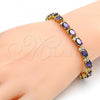 Oro Laminado Tennis Bracelet, Gold Filled Style Cluster Design, with Amethyst and White Cubic Zirconia, Polished, Golden Finish, 03.206.0004.07