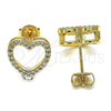 Oro Laminado Stud Earring, Gold Filled Style Heart Design, with White Micro Pave, Polished, Golden Finish, 02.94.0093