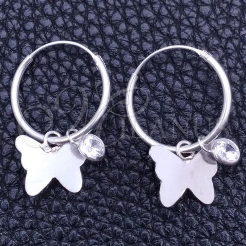 Sterling Silver Small Hoop, Butterfly Design, with White Cubic Zirconia, Polished, Silver Finish, 02.402.0015.15