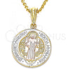 Oro Laminado Religious Pendant, Gold Filled Style San Benito Design, Polished, Tricolor, 05.351.0011.1