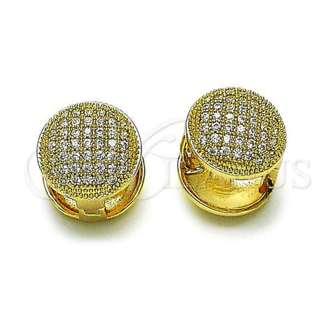 Oro Laminado Huggie Hoop, Gold Filled Style Ball Design, with White Cubic Zirconia, Polished, Golden Finish, 02.283.0182.14