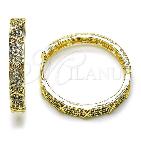 Oro Laminado Huggie Hoop, Gold Filled Style with White Micro Pave, Polished, Golden Finish, 02.283.0139.33
