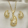 Oro Laminado Earring and Pendant Adult Set, Gold Filled Style with White Crystal, Polished, Golden Finish, 10.160.0087