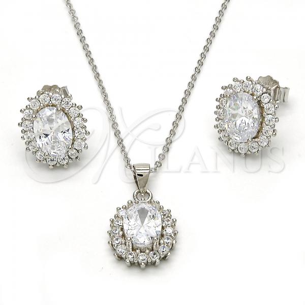 Sterling Silver Earring and Pendant Adult Set, with White Cubic Zirconia, Polished, Rhodium Finish, 10.174.0273
