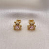 Oro Laminado Stud Earring, Gold Filled Style Teddy Bear Design, with Pink Cubic Zirconia and White Micro Pave, Polished, Golden Finish, 02.342.0286