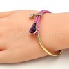 Oro Laminado Individual Bangle, Gold Filled Style Heart Design, with Fuchsia Swarovski Crystals and White Micro Pave, Polished, Golden Finish, 07.239.0008.3 (03 MM Thickness, One size fits all)