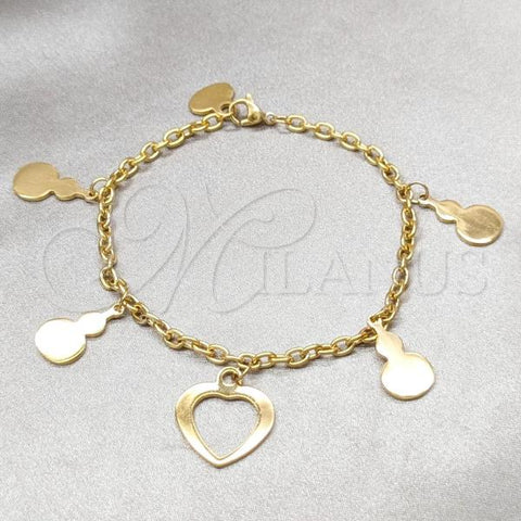 Stainless Steel Fancy Bracelet, Heart and Guitar Design, Polished, Golden Finish, 03.63.22997.08