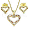 Oro Laminado Earring and Pendant Adult Set, Gold Filled Style Heart Design, with Garnet and White Micro Pave, Polished, Golden Finish, 10.156.0285.1