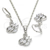 Rhodium Plated Earring and Pendant Adult Set, Swan Design, with White Cubic Zirconia, Polished, Rhodium Finish, 10.210.0051.4