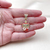 Oro Laminado Fancy Pendant, Gold Filled Style Flower Design, with Ruby and White Cubic Zirconia, Red Enamel Finish, Golden Finish, 05.284.0022.1