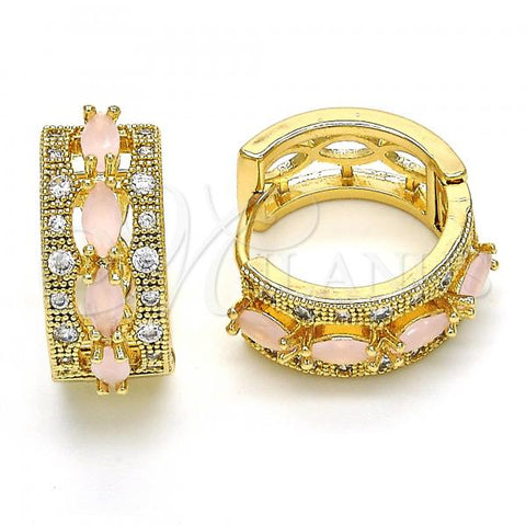 Oro Laminado Huggie Hoop, Gold Filled Style with Pink and White Cubic Zirconia, Polished, Golden Finish, 02.210.0086.3.15