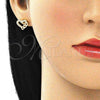 Oro Laminado Stud Earring, Gold Filled Style Heart Design, with White Micro Pave, Polished, Golden Finish, 02.156.0505