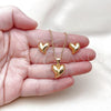 Oro Laminado Earring and Pendant Adult Set, Gold Filled Style Heart Design, Polished, Golden Finish, 10.342.0196