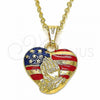 Oro Laminado Religious Pendant, Gold Filled Style Heart and Hand of God Design, Polished, Golden Finish, 03.32.0241