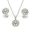Sterling Silver Earring and Pendant Adult Set, Flower Design, with White Cubic Zirconia, Polished, Rhodium Finish, 10.175.0048