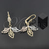 Oro Laminado Dangle Earring, Gold Filled Style Leaf Design, Diamond Cutting Finish, Tricolor, 5.076.006