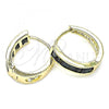 Oro Laminado Huggie Hoop, Gold Filled Style with Black Micro Pave, Polished, Golden Finish, 02.316.0068.15