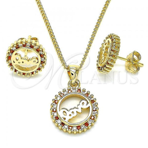 Oro Laminado Earring and Pendant Adult Set, Gold Filled Style Love Design, with Garnet and White Micro Pave, Polished, Golden Finish, 10.342.0017.2