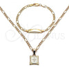 Oro Laminado Necklace and Bracelet, Gold Filled Style Cross Design, Polished, Golden Finish, 06.63.0259