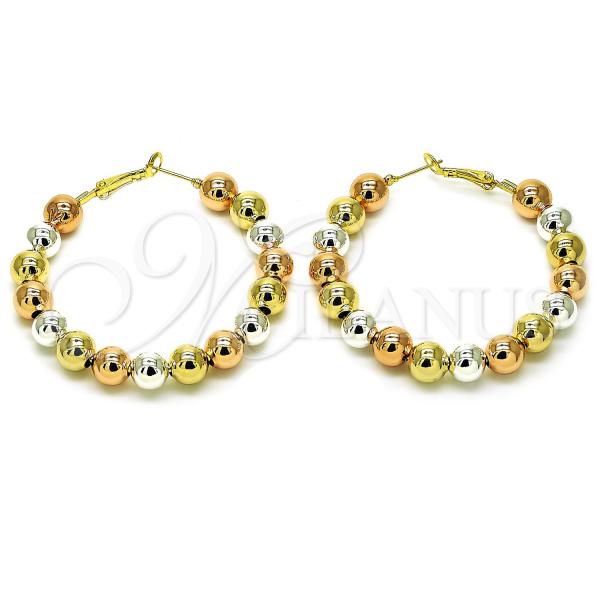 Oro Laminado Large Hoop, Gold Filled Style Ball and Hollow Design, Polished, Tricolor, 02.411.0048.2.55