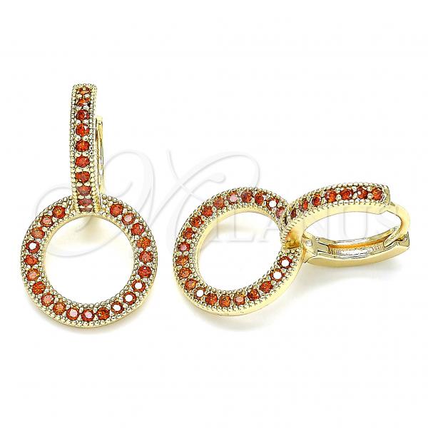 Oro Laminado Huggie Hoop, Gold Filled Style with Garnet Micro Pave, Polished, Golden Finish, 02.284.0031.1.15