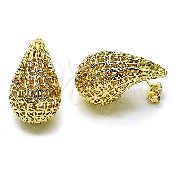 Oro Laminado Stud Earring, Gold Filled Style Teardrop and Hollow Design, Polished, Golden Finish, 02.195.0335