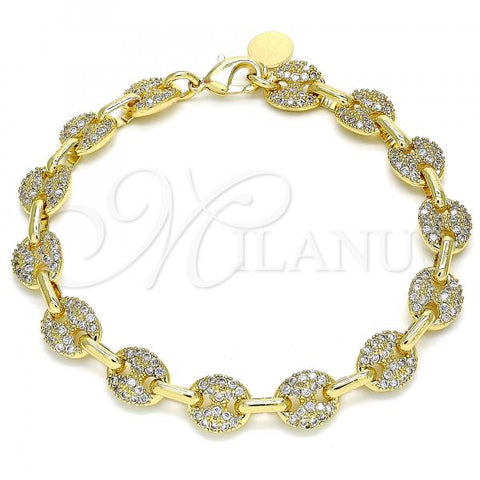 Oro Laminado Fancy Bracelet, Gold Filled Style Puff Mariner Design, with White Micro Pave, Polished, Golden Finish, 04.63.1402.08
