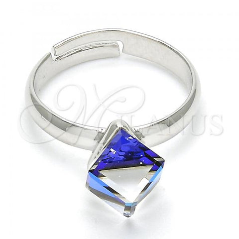 Rhodium Plated Multi Stone Ring, with Bermuda Blue Swarovski Crystals, Polished, Rhodium Finish, 01.239.0003.2 (One size fits all)