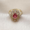 Oro Laminado Multi Stone Ring, Gold Filled Style Cross and Cluster Design, with Ruby and White Cubic Zirconia, Polished, Golden Finish, 01.196.0035