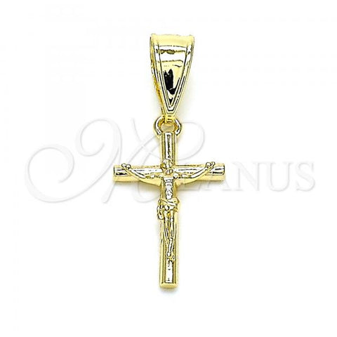 Oro Laminado Religious Pendant, Gold Filled Style Crucifix Design, Polished, Golden Finish, 05.253.0137