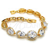 Oro Laminado Fancy Bracelet, Gold Filled Style Teardrop Design, with White Cubic Zirconia, Polished, Golden Finish, 03.221.0012.07