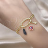 Oro Laminado Fancy Bracelet, Gold Filled Style Evil Eye and Figa Hand Design, Polished, Golden Finish, 03.213.0218.08