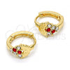 Oro Laminado Huggie Hoop, Gold Filled Style Strawberry Design, with Garnet and White Crystal, Polished, Golden Finish, 02.165.0130.2