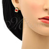 Stainless Steel Huggie Hoop, Heart Design, Red Enamel Finish, Golden Finish, 02.216.0011.3