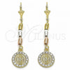 Oro Laminado Long Earring, Gold Filled Style Guadalupe Design, with White Crystal, Polished, Tricolor, 02.351.0027.1