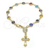Oro Laminado Bracelet Rosary, Gold Filled Style Guadalupe and Crucifix Design, Multicolor Resin Finish, Golden Finish, 09.63.0107.1.08