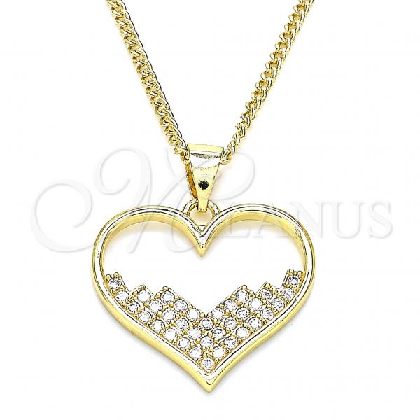 Oro Laminado Pendant Necklace, Gold Filled Style Heart Design, with White Micro Pave, Polished, Golden Finish, 04.156.0381.20