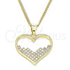 Oro Laminado Pendant Necklace, Gold Filled Style Heart Design, with White Micro Pave, Polished, Golden Finish, 04.156.0381.20