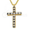 Oro Laminado Fancy Pendant, Gold Filled Style Cross Design, with Black and White Cubic Zirconia, Polished, Golden Finish, 05.316.0001.2