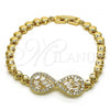 Oro Laminado Fancy Bracelet, Gold Filled Style Infinite Design, with White Cubic Zirconia and White Micro Pave, Polished, Golden Finish, 03.283.0235.07
