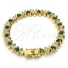 Oro Laminado Tennis Bracelet, Gold Filled Style with Green and White Cubic Zirconia, Polished, Golden Finish, 03.210.0076.2.08