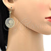 Oro Laminado Dangle Earring, Gold Filled Style Flower Design, Polished, Golden Finish, 69.012