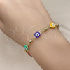 Oro Laminado Fancy Bracelet, Gold Filled Style Evil Eye Design, Multicolor Enamel Finish, Golden Finish, 03.213.0018.3.08