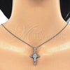 Sterling Silver Pendant Necklace, Cross Design, with White Cubic Zirconia, Polished, Rhodium Finish, 04.336.0116.16