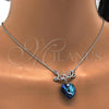 Rhodium Plated Pendant Necklace, Heart and Love Design, with Bermuda Blue Swarovski Crystals and White Micro Pave, Polished, Rhodium Finish, 04.239.0029.1.16