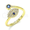 Oro Laminado Multi Stone Ring, Gold Filled Style Evil Eye Design, with Sapphire Blue Cubic Zirconia and White Micro Pave, Polished, Golden Finish, 01.341.0019 (One size fits all)