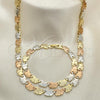Oro Laminado Necklace and Bracelet, Gold Filled Style Elephant Design, Polished, Tricolor, 06.102.0001